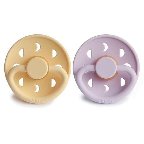 FRIGG Moon Natural Rubber Baby Pacifier | Made in Denmark | BPA-Free (Soft Lilac/Daffodil, 0-6 Months) 2-Pack thumbnail 3