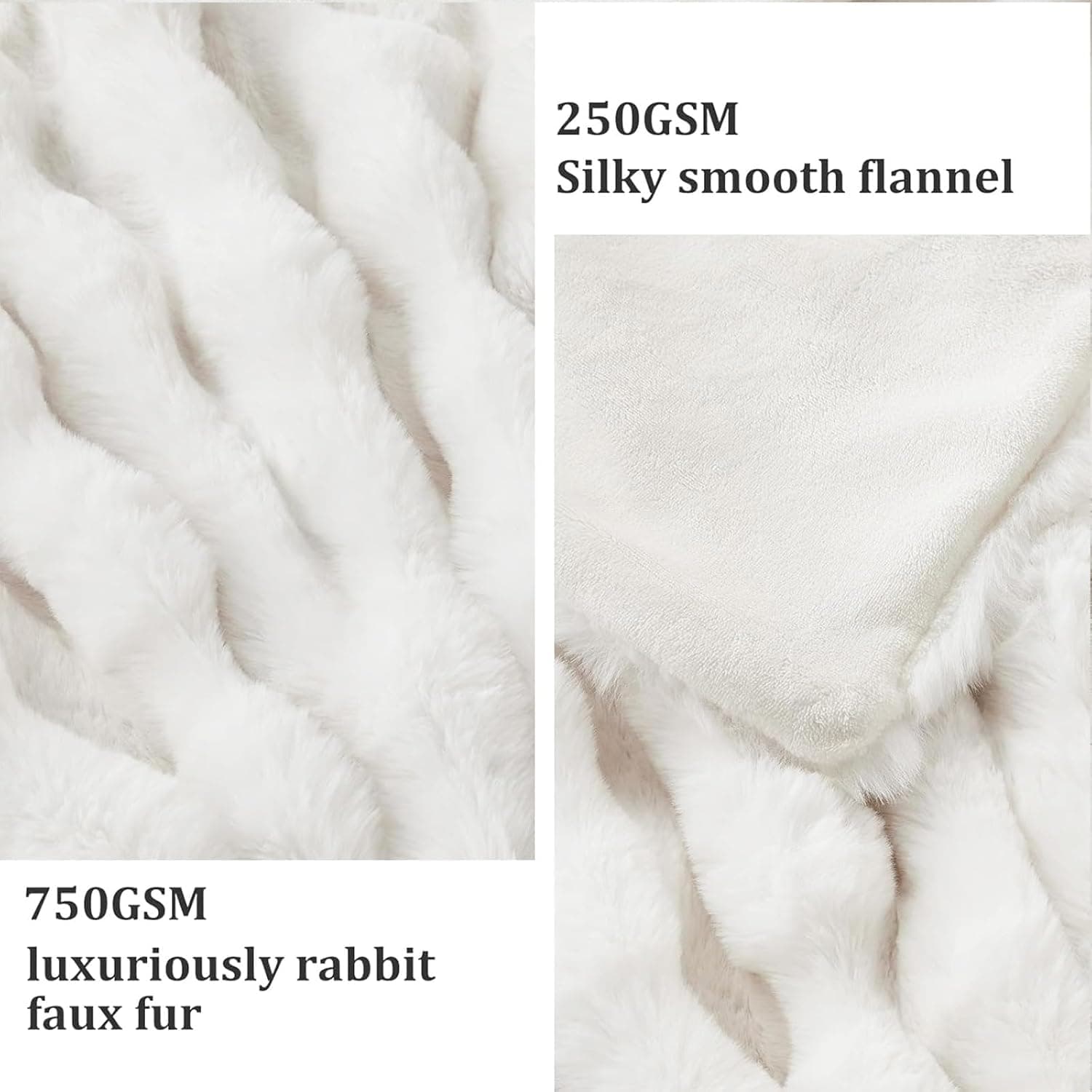 Ultra Soft Cozy Faux Fur Throw Blanket, Fuzzy Plush Thick Bubble Blanket, Luxury Fluffy Blanket for Couch, Sofa, Bedroom, and Living Room, Gifts for Women and Girls, 50x60 Inches, Cream White thumbnail 6