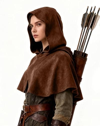 L'VOW Medieval Cowl Hooded Cape Renaissance Short Cloak with Hood for Women Men Halloween Cosplay Costume thumbnail 2