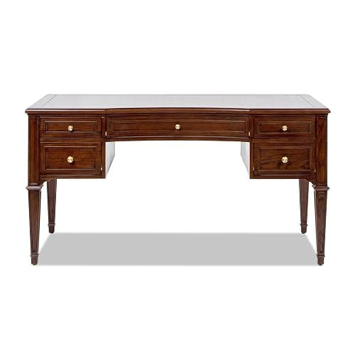 Jennifer Taylor Home JTH Luxe Dauphin Gold Accent 5-Drawer Wood Executive Desk, Walnut Brown Wood - Image 1