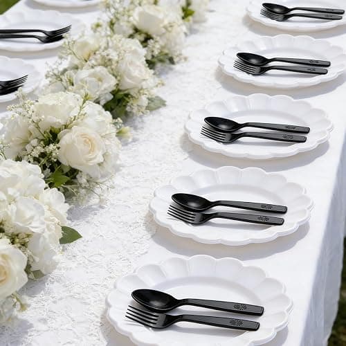 MOACOCK 200 Count Black Plastic Silverware, Heavy Weight Plastic Forks Spoons, Disposable Utensils Cutlery Set for Wedding Party Supplies Everyday Use thumbnail 7