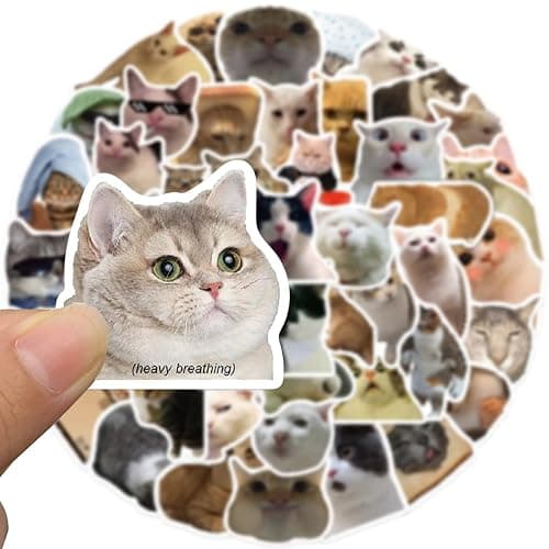 SEEYEON 50Pcs Cute Cat Stickers, Funny Cat Meme Vinyl Stickers Decals for Laptop Water Bottle Phone Luggage, Sticker Gift for Kids Teens Boys Girls, Cat Meme Stickers (SEEYEON) thumbnail 6