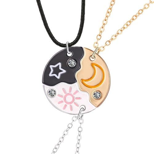 POYAMUSE 3-Piece Best Friend Necklace Set with Sun Moon and Star Pendants - Friendship Jewelry for Trio, Cute Puzzle Necklace for 3 Best Friends - Image 1