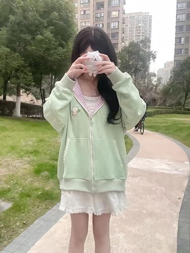 Dynict Womens Y2K Zip Up Cute Graphic Hoodies Cat Ears Casual Cartoon Harajuku Kawaii Clothes Oversize Streetwear Jacket thumbnail 2