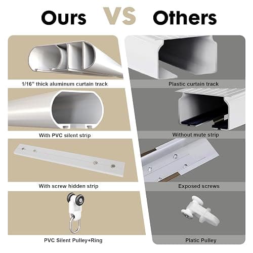 Silent Curtain Track Ceiling Mount 6'/8'/10'/12'/15', Wide 1.7" White Aluminum track Curtains Rail Set, Bedroom/Window/Hotel Drop Ceiling Curtains Tracks (without curtains & hooks) Single track 6ft thumbnail 5