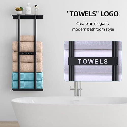 STWWO Towel Racks for Bathroom, Bathroom Towel Storage Wall Mounted 30 inch with Shelf Can Holds 6 Large Towels, Wall Towel Rack for Rolled Towels, Black thumbnail 6