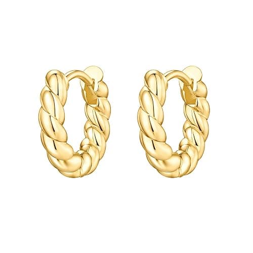 PAVOI 14K Gold Plated 925 Sterling Silver Post Twisted Huggie Earring | Women's Mini Hoop Earrings thumbnail 3