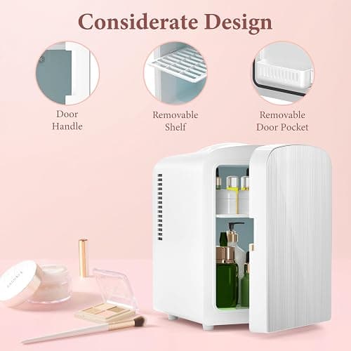 Xbeauty Mini Skincare Fridge, Compact Refrigerator with 4L Capacity/6 Cans | Cooler & Warmer, Removable Shelf for Skincare, Beverages, Cosmetics, Perfect for Dorm, Bedroom, White thumbnail 4