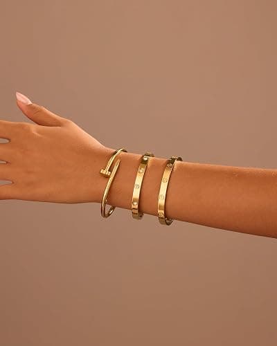 sineed 18K Gold Plated Stainless Steel Love Nail Bangle Clover Bracelet Set Stackable Dupes for Love Trendy Jewelry thumbnail 4