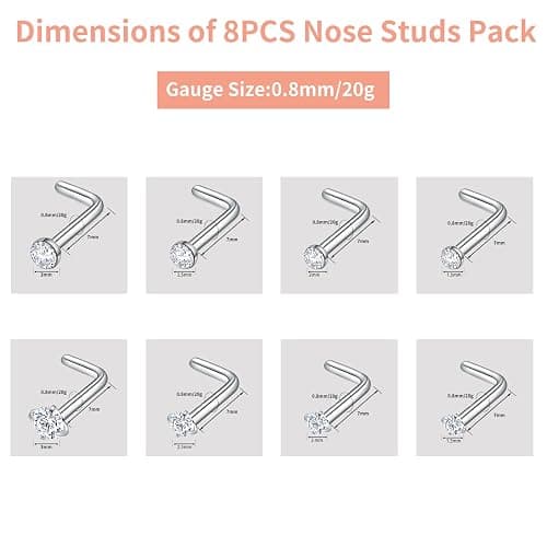 Surgical Steel Nose Piercing Jewelry - 20G & 18G Nose Rings & Studs, Hoops 8mm-12mm, CZ Diamond 1.5mm-3mm, L-Shaped & Hoop Styles for Women & Men thumbnail 5