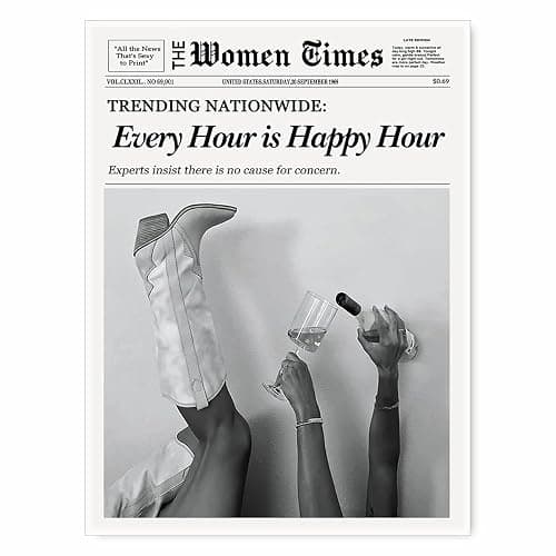 Trendy NewsPaper Wall Art - Coastal Girls Poster - Girls Just Wanna Have Fun -Vintage Bar Cart Art - College Apartment Decor Funky Wall Art - Preppy Decor Cocktail Poster 12x16in Unframed - Image 1