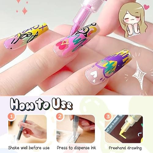 12 Colors Nail Art Pens for Painting Nails, 0.7mm Acrylic Paint Makers DIY Nail Art Markers for Kids and Adults, Quick-drying Nail Polish Pens Doodle Pens for Drawing Point Liner thumbnail 2