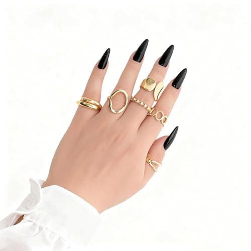 Bgfhna 9 Pcs Gold Chunky Rings thumbnail 4