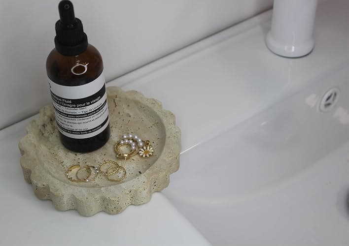 Natural Small Travertine Scalloped Edge Tray 6.3", Marble Jewelry Dish, Trinket Tray for Women Gift thumbnail 6