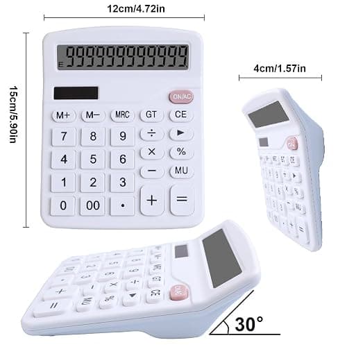 Office Desk Calculator, Cute Calculator for Kids, Basic Calculators Desktop, Dual Power Simple Financial Calculator with Big Button Large Display for Office Home and School (White) thumbnail 2
