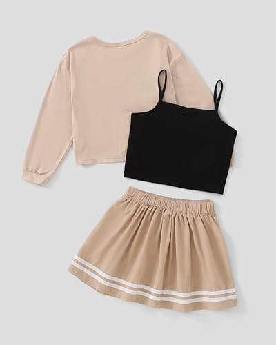 Yhnslsf Girls Fall Outfits 2/3 Piece Girl Clothes Letter Print Long Sleeve Sweatshirt Pleated Skirt Sets for Kids Teen 5-14T thumbnail 4