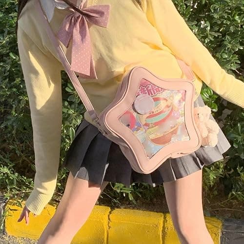 Vobomo Star Shape Ita Bag Pins Display Crossbody Bag PU Leather Backpack Y2k Aesthetic Cute Handbag (Pink) thumbnail 5