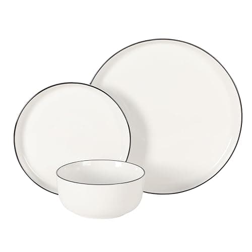 Gibson Home Oslo 12-Piece Porcelain Dinnerware Set – Dinner Plates, Salad Plates & Bowls, Classic White With Black Rim Everyday Dish Set for Home, Kitchen, Microwave & Dishwasher Safe thumbnail 7