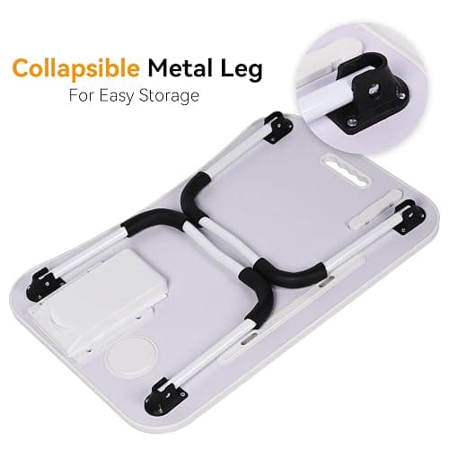 23.6 inch Portable Bed Desk, Folding Lap Desk with 4 USB Ports, Wind Fan, LED Light, Cup Holder and Side Drawer for Working, Reading, Writing, Eating on Bed, Sofa, Floor (White) thumbnail 5