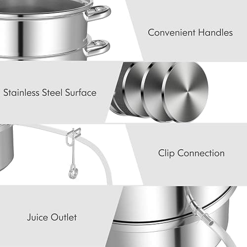 Giantex 11 Quart Juice Steamer Fruit Vegetables Juicer Steamers w/Tempered Glass Lid, Hose, Clamp, Loop Handles Stainless Steel Steam Juicer Multipots Kitchen Cookware for Making Juice, Jelly, Pasta thumbnail 6