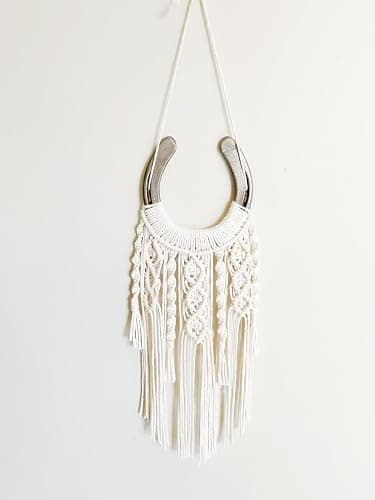 Dielianyi Equestrian Macrame Wall Hanging Equestrian wall art Handmade macrame decor Equestrian-inspired wall hanging horse lover decor (White) thumbnail 3
