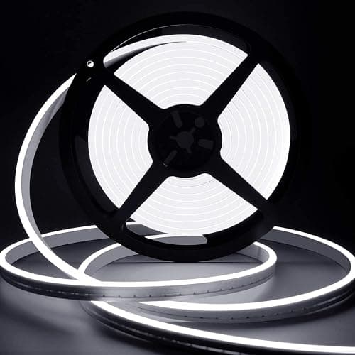 Lamomo LED Neon Rope Light, 12V White Neon LED Strip Light, 16.4ft/5m Dimmable Waterproof Strip Lighting, Silicone DIY Sign for Bedroom Indoor Home Decor (Power Adapter Included) - Image 1