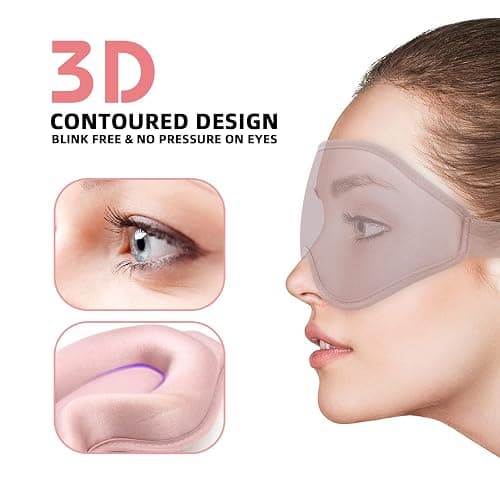 3D Contoured Sleep Mask for Women Men,Effective Light Blocking Eye Mask Sleeping Soft Night Blindfold with Adjustable Strap(Pink) thumbnail 2