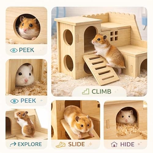 Tiny Hamster Maze Wood House Fun Slide House Double-Decker Hut for Dwarf Gerbil Mouse Mice Rat Small Animals(Only for Small Hamster) thumbnail 3