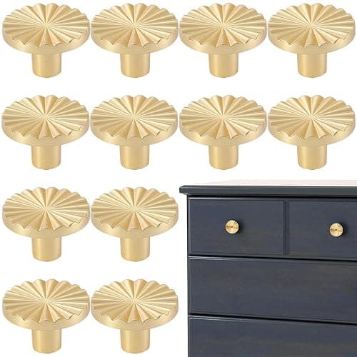 AddLotLot 12 PCS Golden Cabinet knobs Round Golden Cabinet Knobs Kitchen Cabinet Pulls Round Knobs Handles for Kitchen, Bedroom, Bathroom, Vanity Cabinets, Furniture Decoration Accessories - Image 1