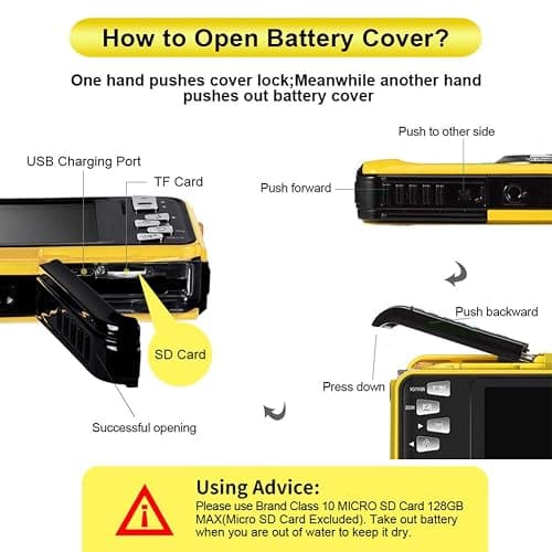 Waterproof Digital Camera Underwater Camera Full HD 2.7K 48 MP Video Recorder Selfie Dual Screens 16X Digital Zoom Flashlight Waterproof Camera for Snorkeling (Yellow) thumbnail 6