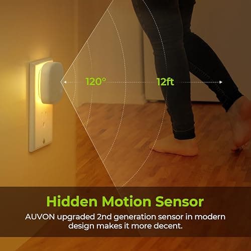 AUVON Plug-in LED Backlit Night Light with Motion Sensor & Dusk to Dawn Sensor, 2700K Soft Warm White Nightlight with 1-50lm Dimmable Brightness for Adults & Kids' Bedroom, Bathroom, Hallway (4 Packs) thumbnail 4