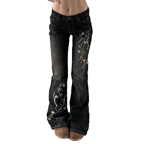 Women Y2k Bootcut Jeans Wide Leg Flared Denim Pants Low Rise Stretch Bell Bottom Baggy Trousers - Image 1