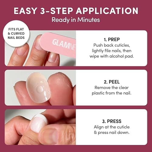 Glamnetic Quick Press Mani - No Glue Press On Nails, Just Peel and Stick, Oval Extra Short Nails, Mess Free, Salon Quality Stick On Nails, Nude Glazed | in 15 Sizes - 30 Nail Kit thumbnail 3