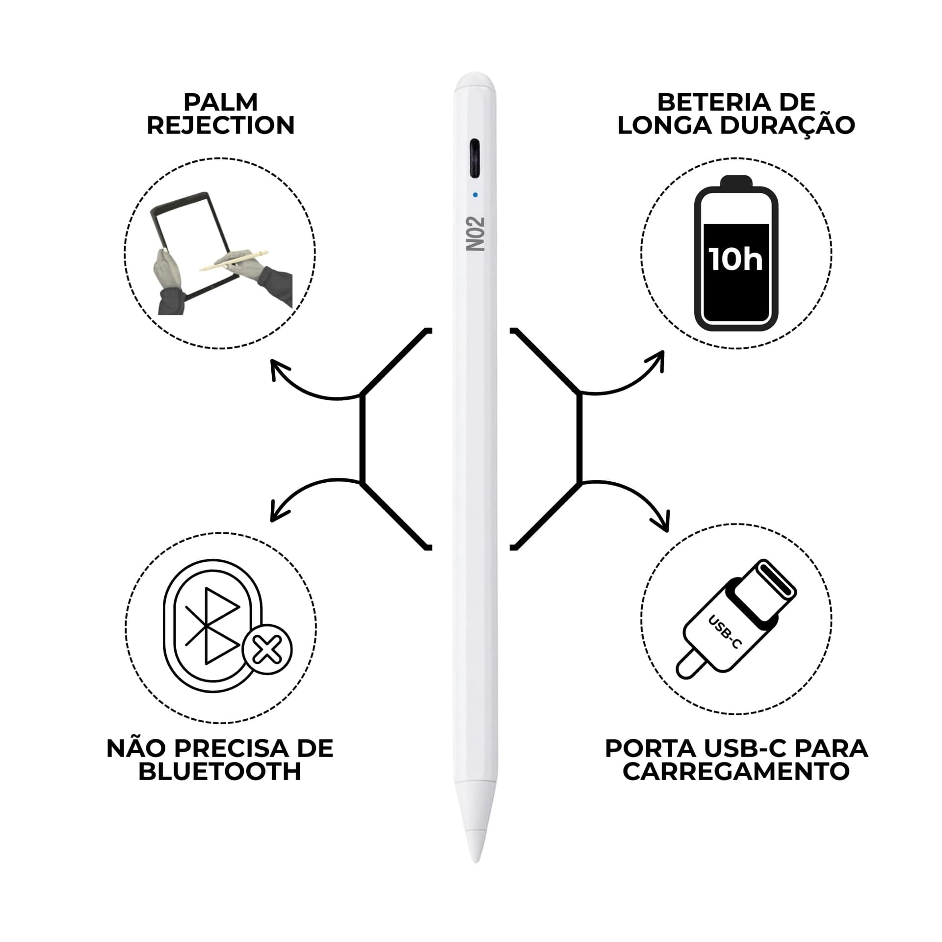 Caneta Digital para iPad NO2PROBLEMS Pencil Stylus Touch com Ponta Extra e Alta Sensibilidade Escrita Suave (Branca) thumbnail 3