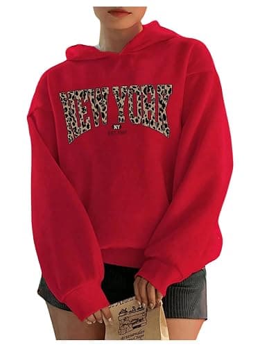 RoseSeek Women's Graphic Cheetah Letter Print Hoodie Preppy Long Sleeve Oversized Sweatshirts Hooded Pullover Tops thumbnail 2