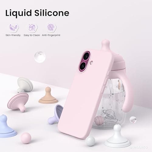 ORNARTO Compatible with iPhone 16 Case 6.1", Slim Liquid Silicone 3 Layers Full Covered Soft Gel Rubber Shockproof Phone Case, Protective Cover with Anti-Scratch Microfiber Lining-Chalk Pink thumbnail 3