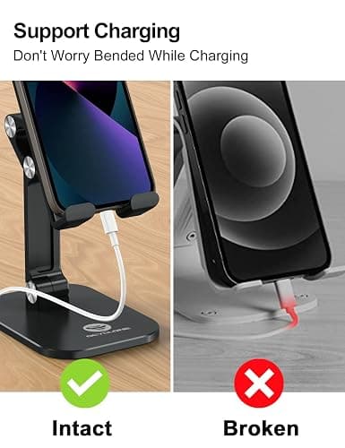 OCYCLONE Phone Stand, Adjustable Height and Angle Foldable Cell Phone Stand Holder for Desk, Taller iPhone Stand Compatible with 4.7"-13" Smartphones iPad Tablet, Black thumbnail 8
