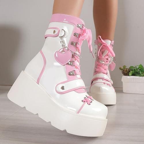Ulalaza Women's Goth Platform Ankle Boots with Bat Wing Buckles Chunky Block Heels Round Toe Zipper Punk Motorcycle Combat Boots Comfy Short Gothic Booties thumbnail 2
