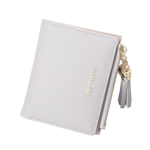 Belsmi Women's Small Compact Slim Leather Mini Wallet Lady Purse Zipper Pocket Card Organizer Bifold Wallets (Grey) - Image 1