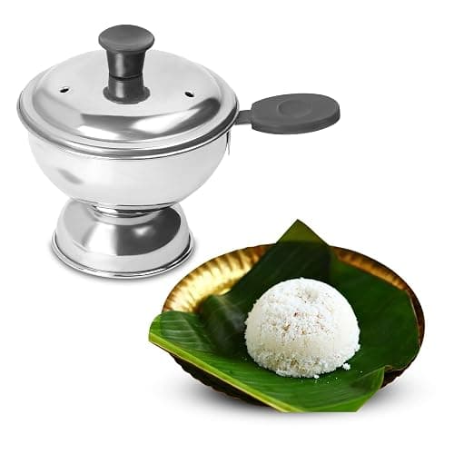 KSJONE Puttu Maker Stainless Steel, Stainless Steel Chiratta Puttu Maker, Chiratta Maker with Handle Use with Pressure Cooker Puttu Kutti Puttu Steamer Puttu Cooker Silver - Image 1