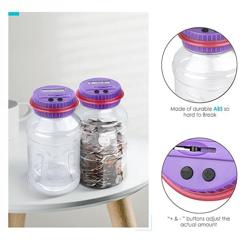 Large Piggy Bank for Adults Kids, Vcertcpl Digital Coin Counting Bank with LCD Counter, 1.8L Capacity Coin Bank Money Jar for Adults, Designed for All US Coins (Purple) thumbnail 8