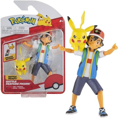 Pokémon 4.5-Inch Feature Battle Action Figure, Features Ash and Launch into Action 2-Inch Pikachu - Image 1