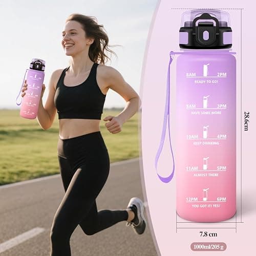 Motswedi Gourde Sport, 1000ml Anti Fuite, Gourde Paille, Réutilisable, Bouteille d'eau, sans BPA, Bouteille Reutilisable, pour Adulte, Randonnée, l'école, Fitness, Yoga, Violet Clair & Rose Clair - Image 1