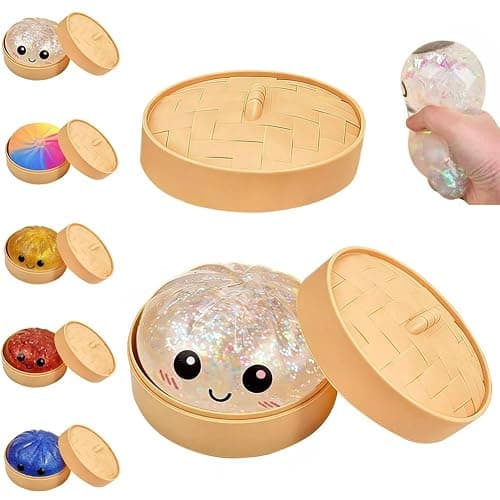 Dumpling Squishies, Mystery Glitter Dumpling Squishies Box, Colorful Dumplings Stress Balls Fidget Sensory Toy, Soft Squeeze Decompression Dough for Anxiety Relief Fidget, Kids Easter Basket Stuffers - Image 1