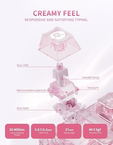 GravaStar Mercury K1 Lite 75% Wireless Mechanical Gaming Keyboard RGB | Gasket Mount, Hot Swappable Linear Switches, Creamy Sound Keyboard, 2.4GHz/USB-C/Bluetooth 5.0, for Win/Mac【Crystal Rose】 thumbnail 6