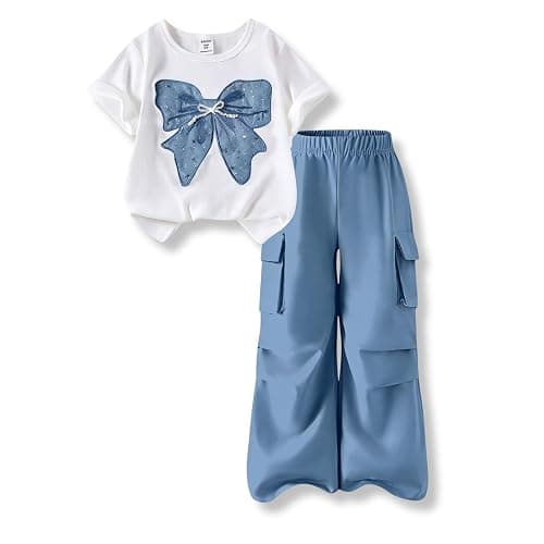 Voxikodex Girls Clothes 2 Piece Cute Butterfly Print T-Shirt Tops & Cargo Pants Spring Summer Outfits Teen Tween Girls 9-14Y - Image 1