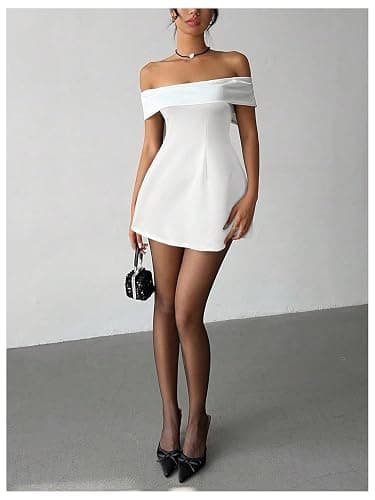 SOLY HUX Women's Off The Shoulder Bowknot Dress A Line Cocktail Graduation Mini Dresses - Image 1
