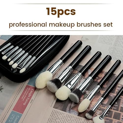 Professional Natural Travel Goat Hair Makeup Brushes with case, 15Pcs Kabuki Face Powder & Eye Makeup Brush set With Ultra Soft Premium Dense Hair, Valentines Day Gifts thumbnail 3
