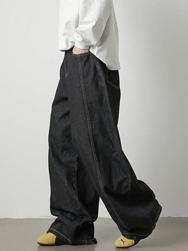 Baggy Hip Hop Jeans for Men Wide Leg Skater Denim Pants Casual Loose Fit Long Trousers thumbnail 3