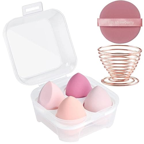 AUAUY 4 PCS Make up Schwamm Set, Foundation Blending Beauty Sponge, Beauty Makeup Schwämme Blender für Flüssigkeit Foundation Puder Sonnenschutz und Creme mit 1 Schwammhalter, 1 Puderquaste thumbnail 8